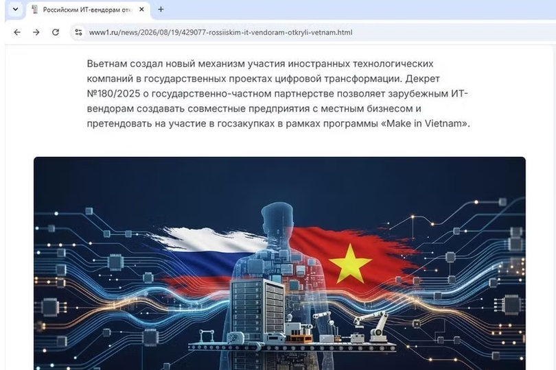 The article on Vietnam’s technology policies published by news portal www1.ru (Screenshot photo)