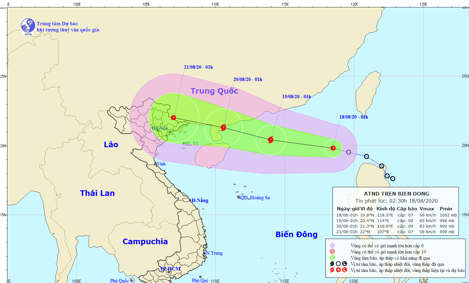 Path map of storm Higos in the East Sea 