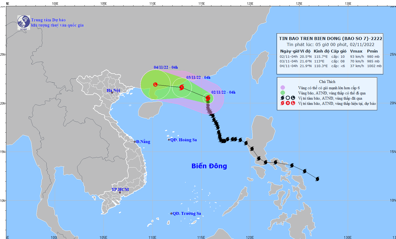 7號颱風的移動方向。（圖：中央水文氣象預報中心）