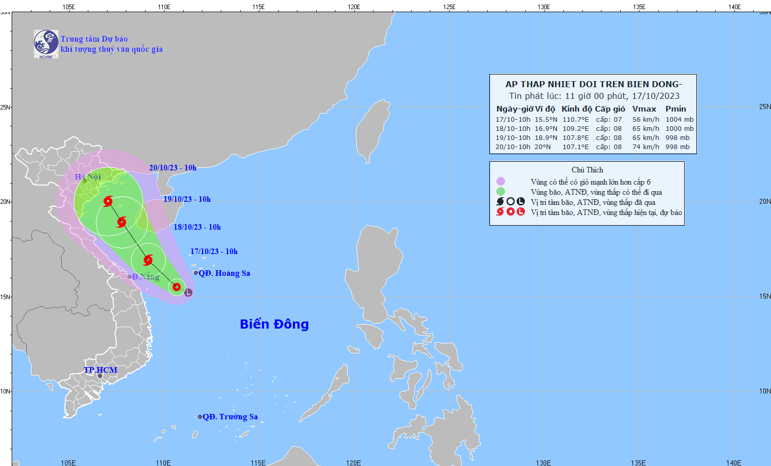 Vị trí và dự báo hướng di chuyển của áp thấp nhiệt đới ngày 17-10. Ảnh: TT DBKTTV Quốc gia ảnh 1