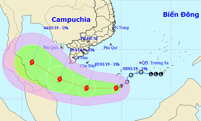 Pabuk is moving west-southwest (Source: National Centre for Hydro-meteorological Forecasting)