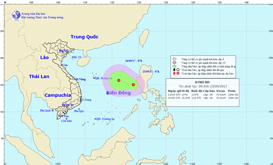 Position of new tropical- low depression  in East Sea 