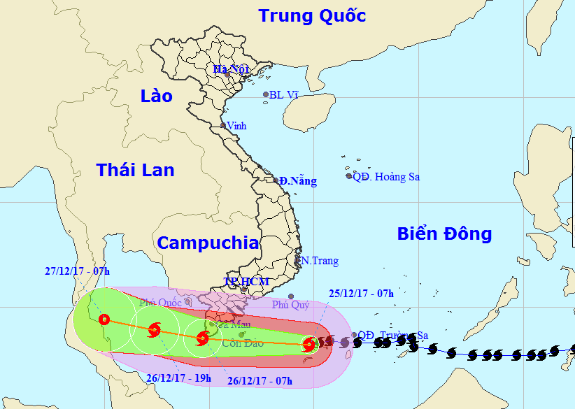 Typhoon Tembin is moving the southward