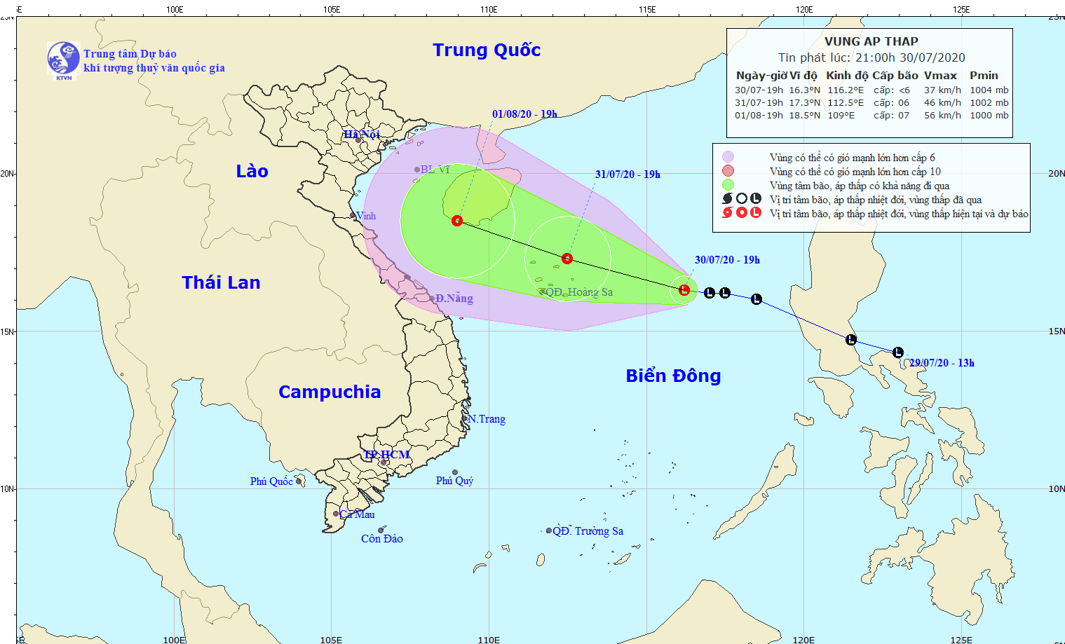 A newly- formed low- pressure zone enters the East Sea (Photo: NCHMF)