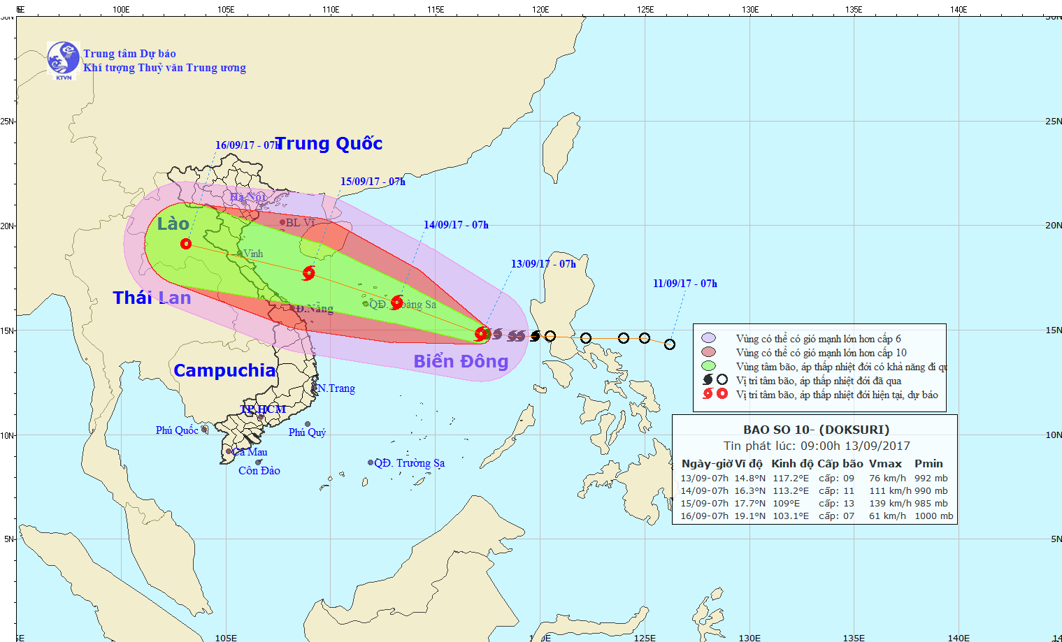 圖為10 號颱風的移動方向。（圖源：中央水文氣象預報中心）