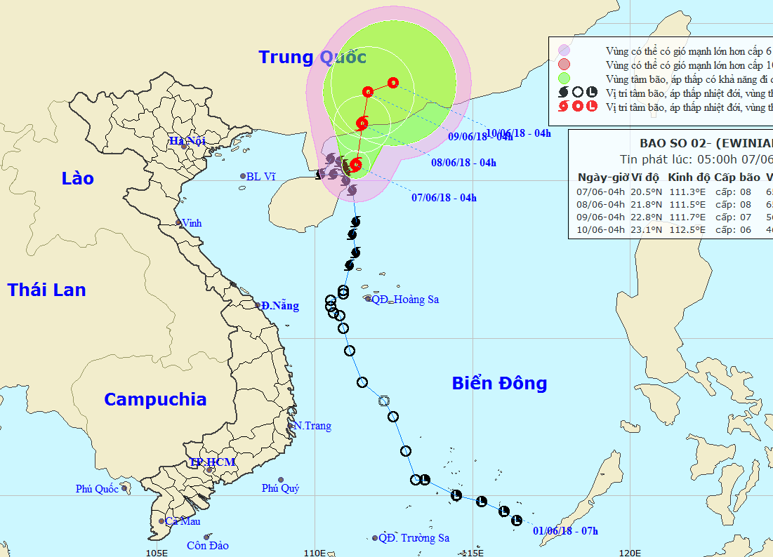 2 號颱風向東北偏北方向移動。（圖源：國家水文氣象預報中心）