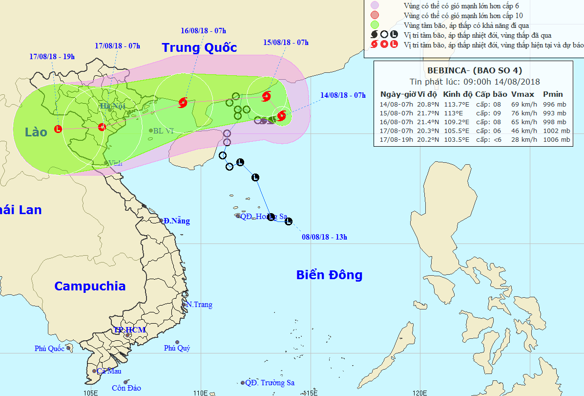圖為４號颱風的移動方向。（圖源：國家水文氣象預報中心）