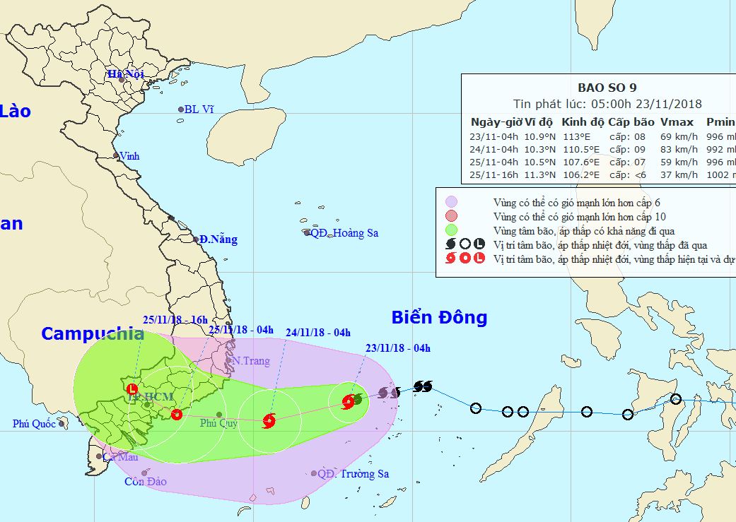 熱帶低氣壓轉強形成九號颱風。圖為九號颱風的移動方向。（圖源：國家水文氣象預報中心）