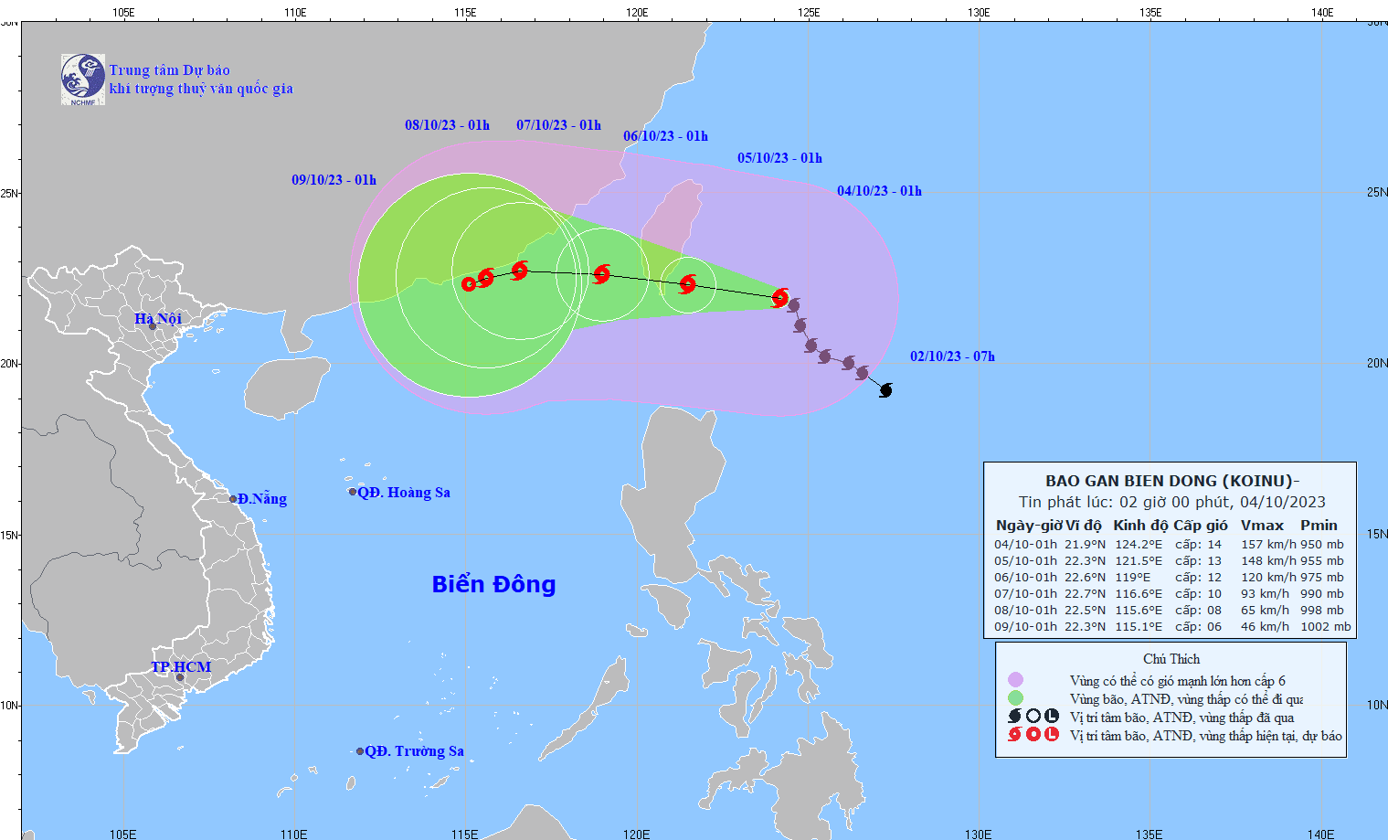台风Koinu的移动方向。（图：NCHMF）