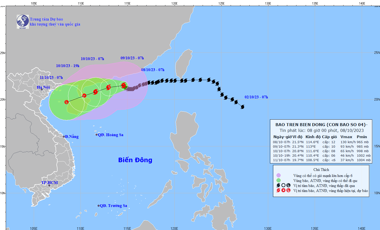 4号台风的移动方向。（图：NCHMF）