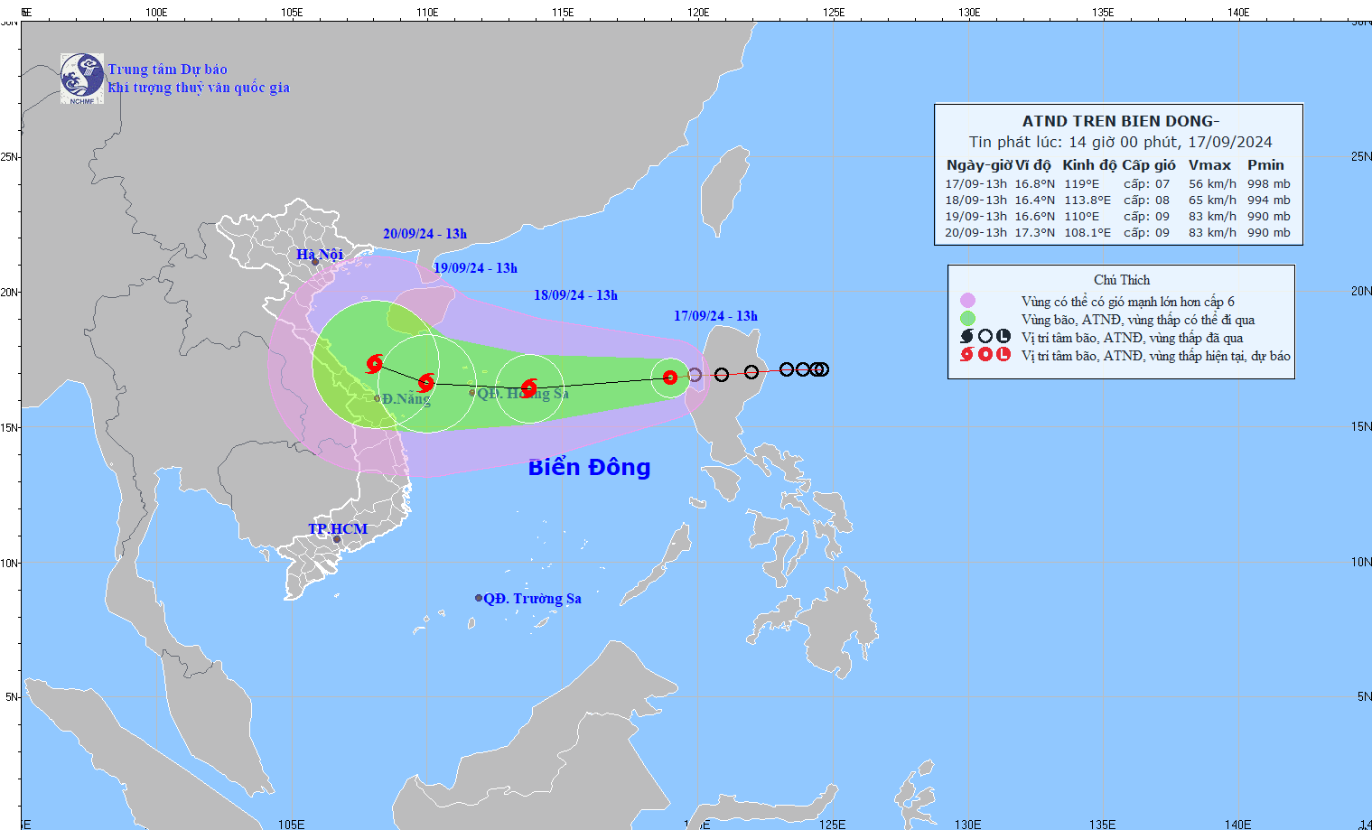 图为热带低气压的移动方向。（图：国家气象水文预报中心）