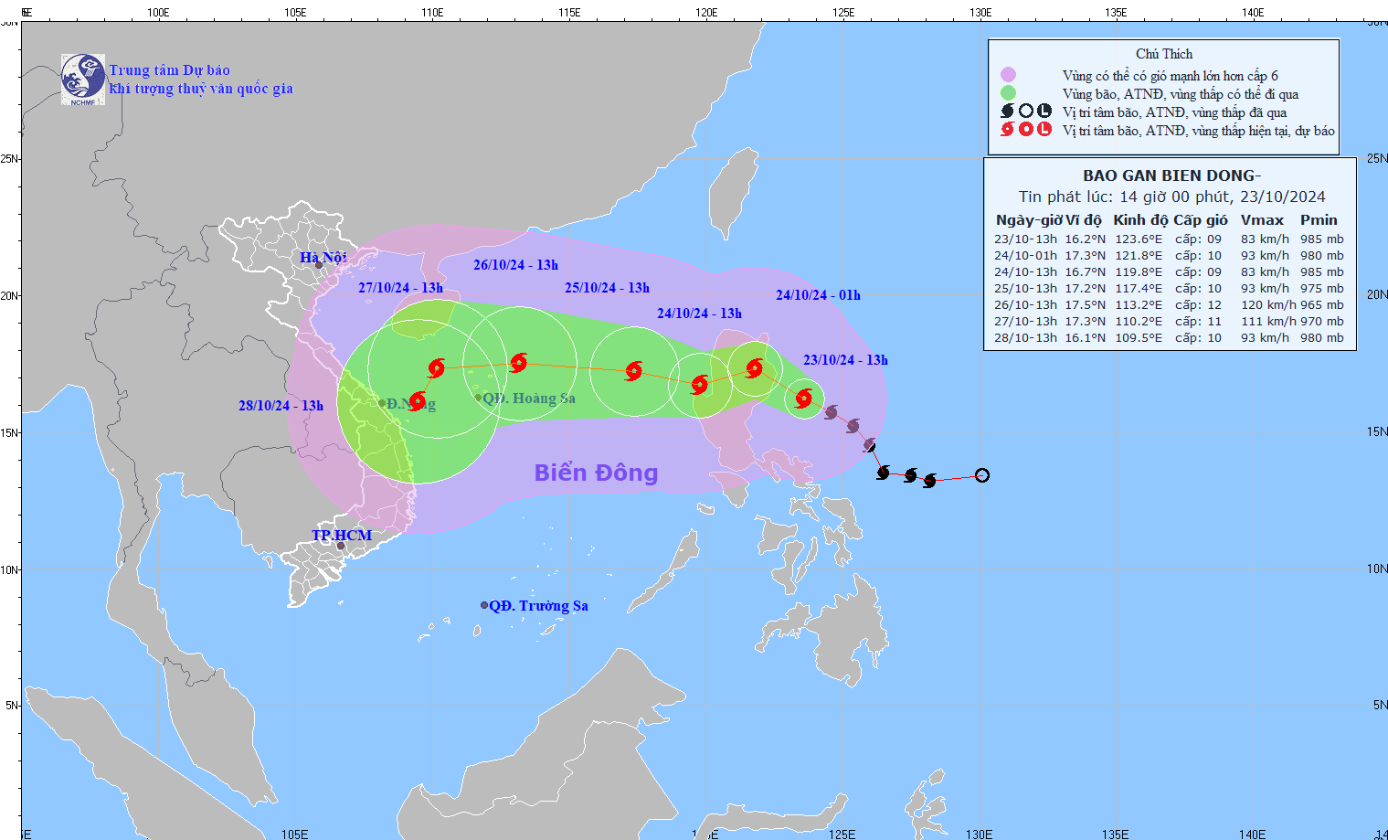 “潭美”台风的移动方向。（图：国家气象水文预报中心）