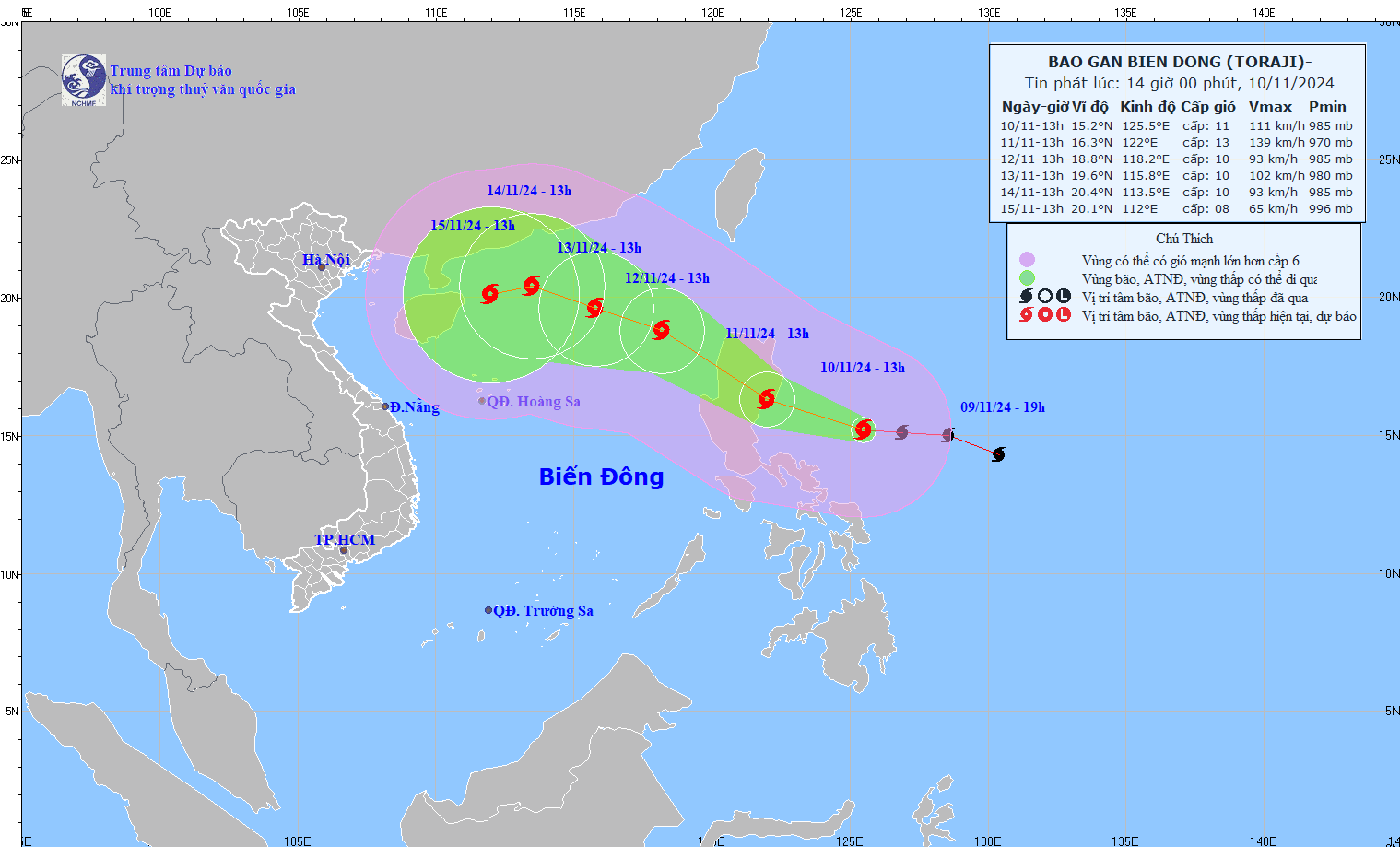 桃芝台风的移动方向。（图：国家气象水文预报中心）