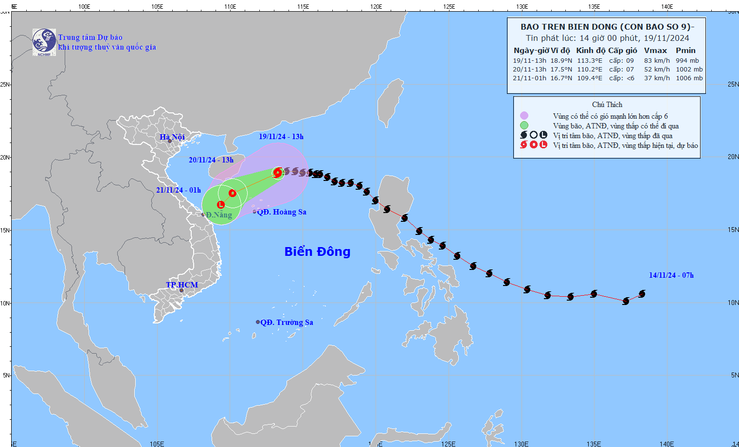 图为9号台风的移动方向。（图：国家水文气象预报中心）