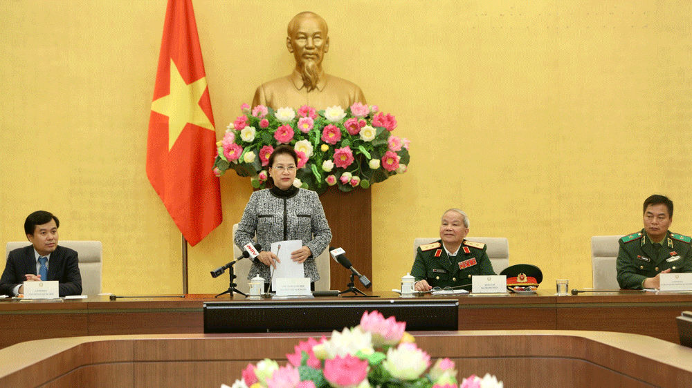 Chủ tịch Quốc hội Nguyễn Thị Kim Ngân phát biểu tại buổi gặp mặt các cựu chiến binh Bộ đội Đặc công Ảnh: TTXVN
