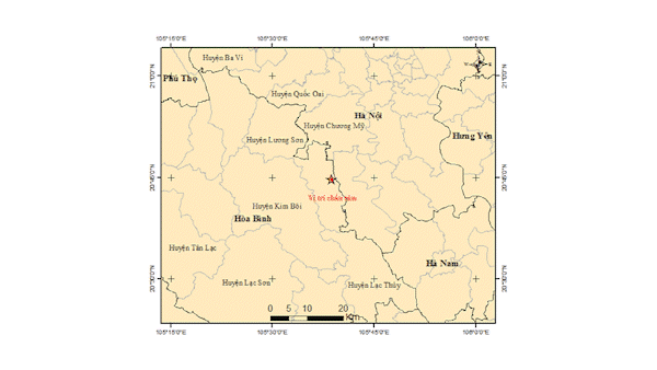 Động đất ngay phía Tây gần trung tâm Hà Nội