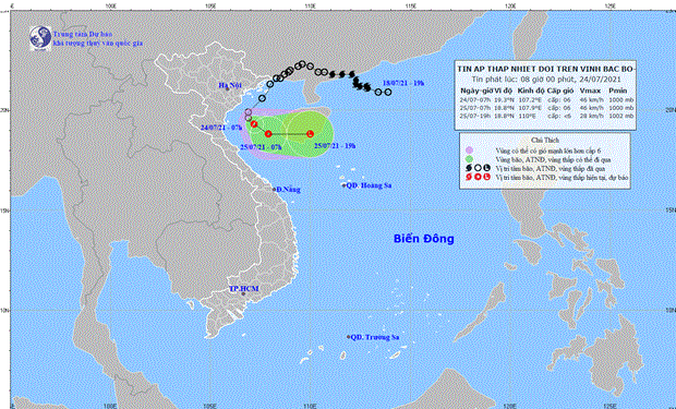 Áp thấp nhiệt đới di chuyển sát vùng biển Nam Định-Ninh Bình