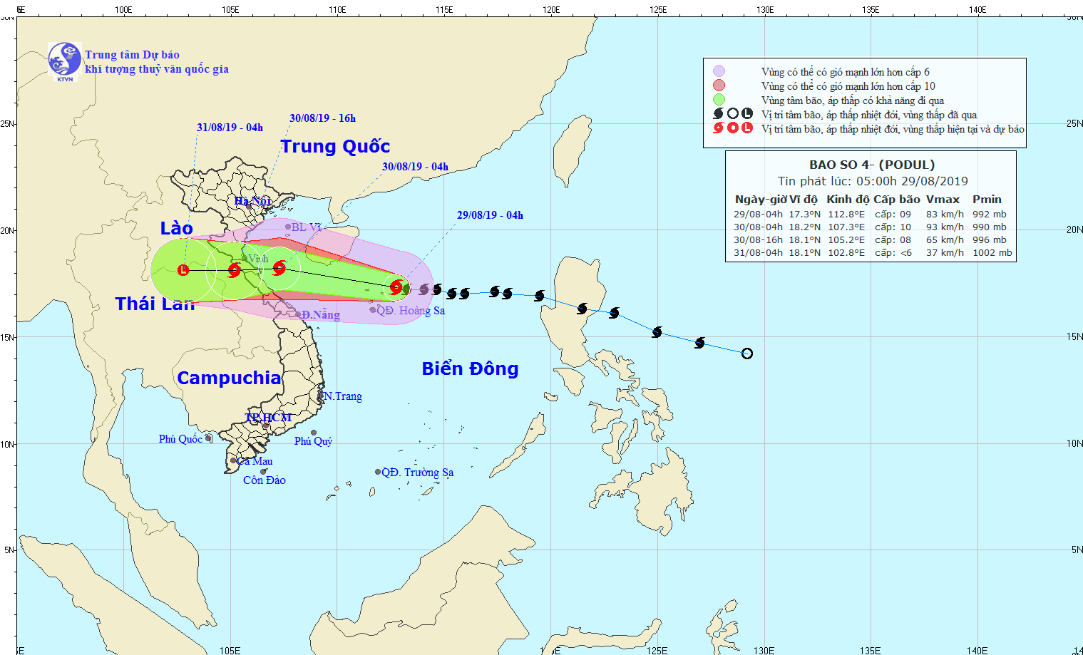 Typhoon Podul approaching mainland provinces from Thanh Hoa to Quang Binh