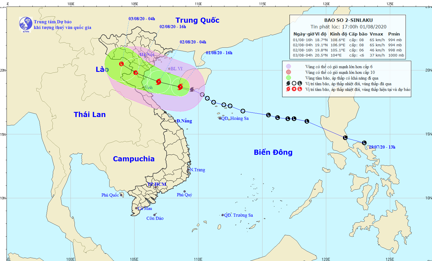 Path map of storm Sinlaku