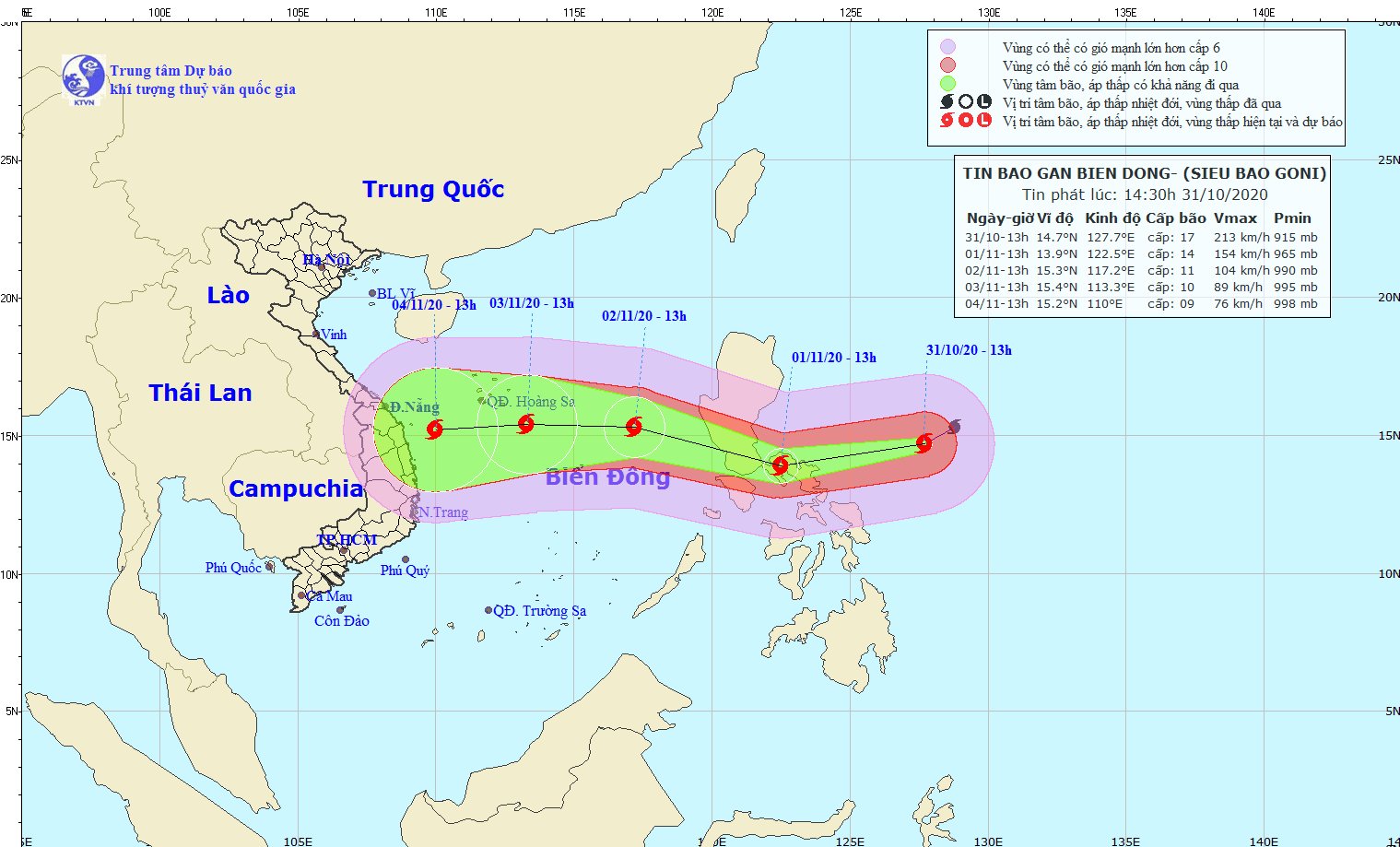 The National Center for Hydro-Meteorology Forecasting issues a path map of hurricane Goni