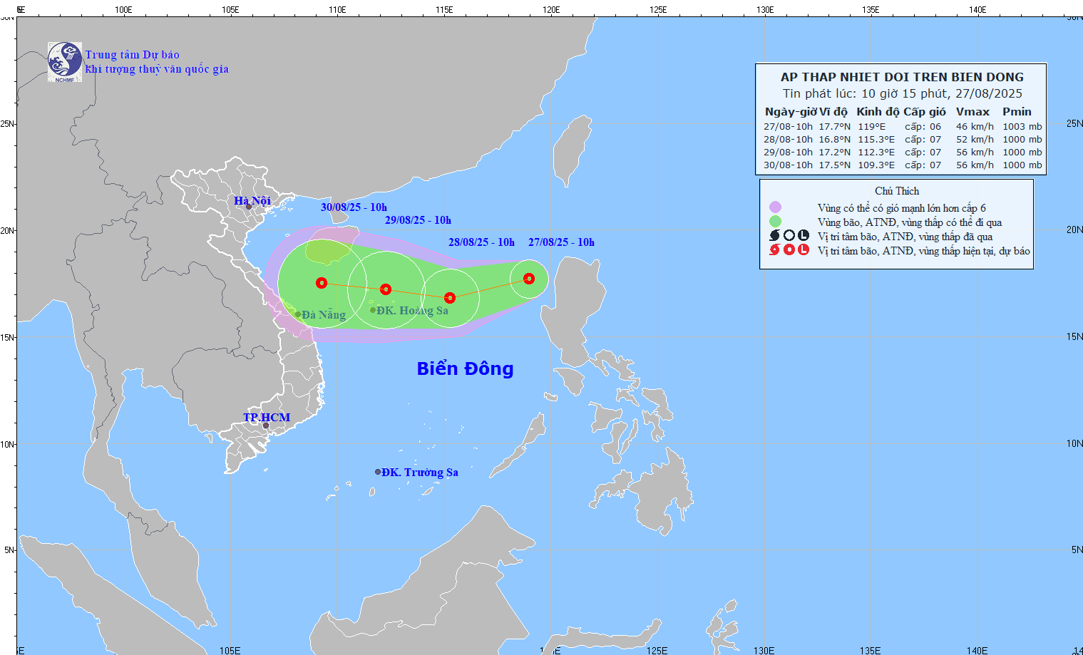 Forecast model of the tropical depression on the morning of August 27 from the National Center for Hydro-Meteorological Forecasting. img-1914-9178-5850.gif