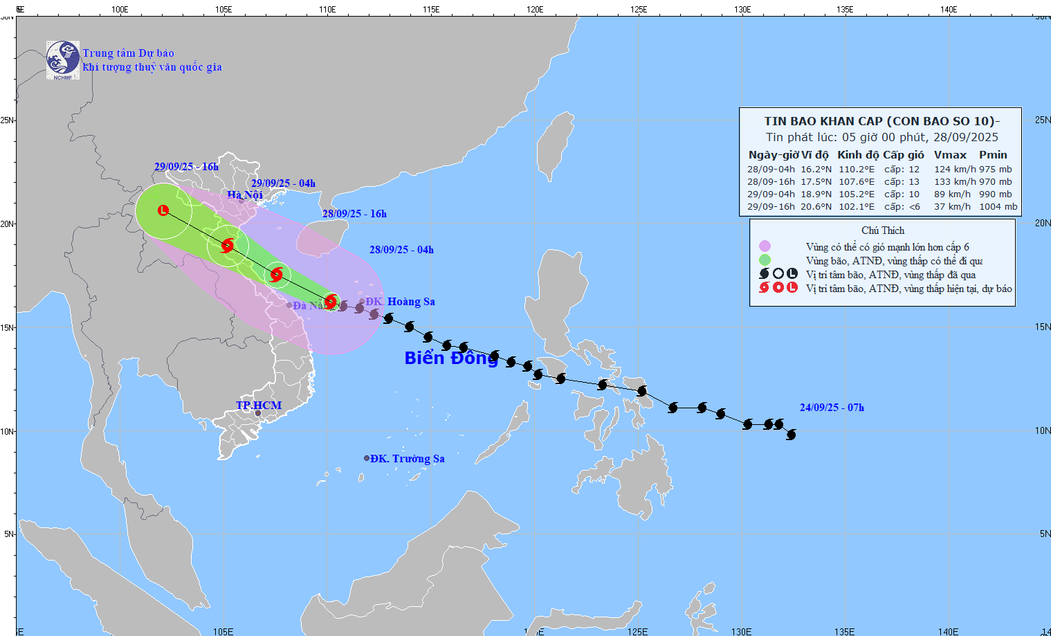 Forecast from the Vietnam's National Center for Hydro-Meteorological Forecasting on the landfall position of typhoon No. 10, updated at 5 a.m. on September 28. img-2768-5627-1403.gif