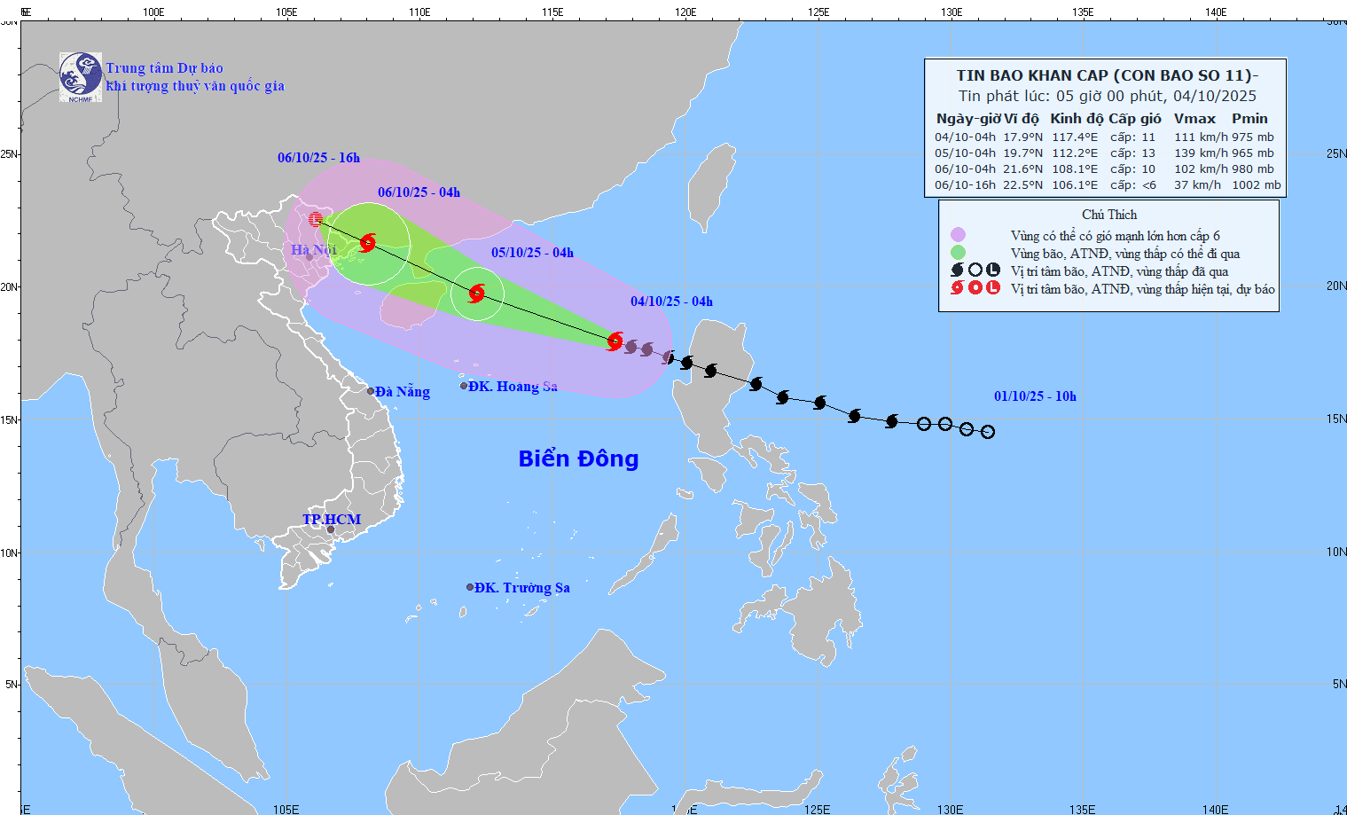 Predicted path and landfall of storm No. 11 following the National Center for Hydro-Meteorological Forecasting model as of 5 a.m. on October 4 img-3071-6355-8047.gif