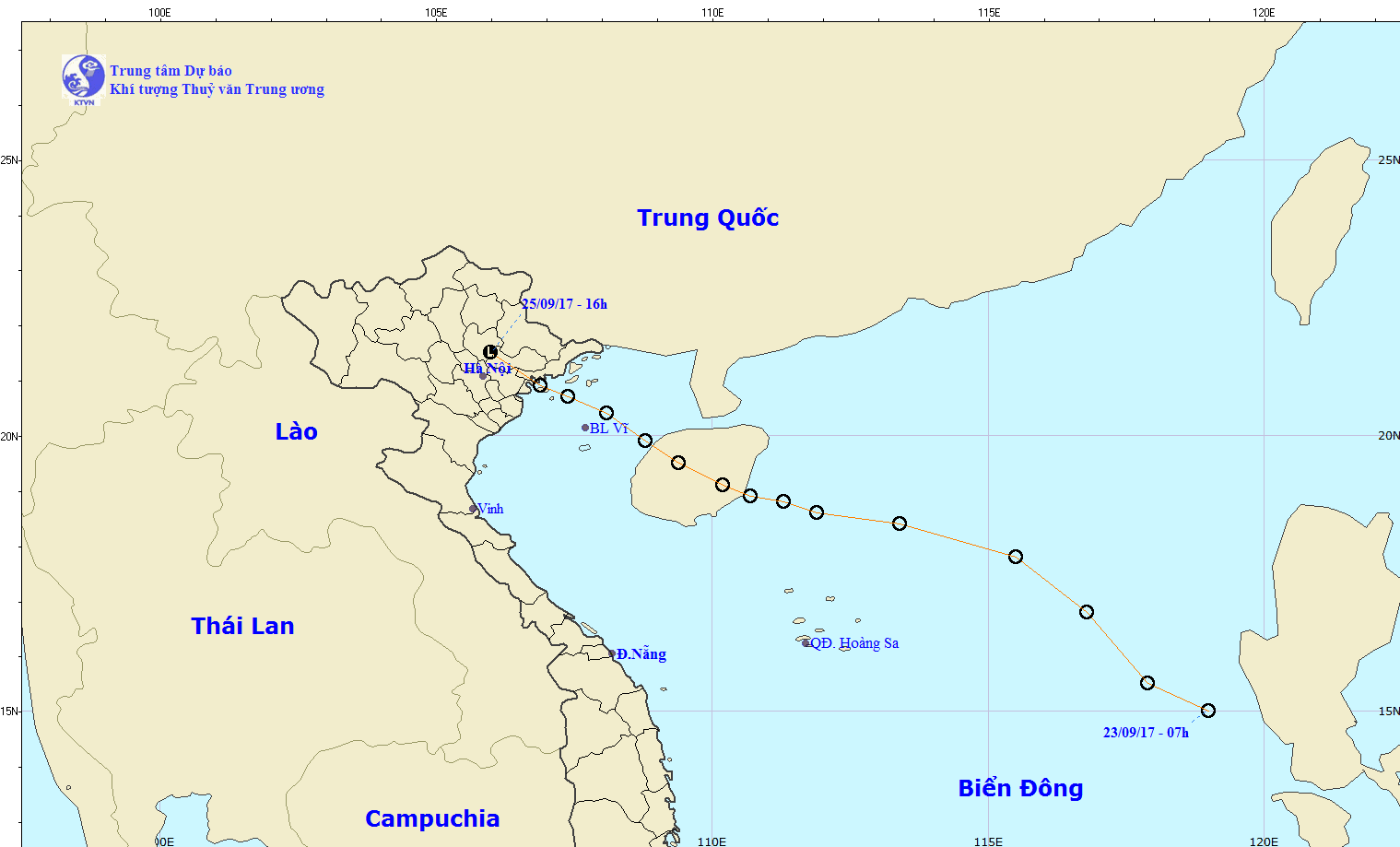 國家水文氣象中心副主任黎清海稱, 熱帶低氣壓登陸後,已迅速減弱。(圖源:中央水文氣象預報中心)