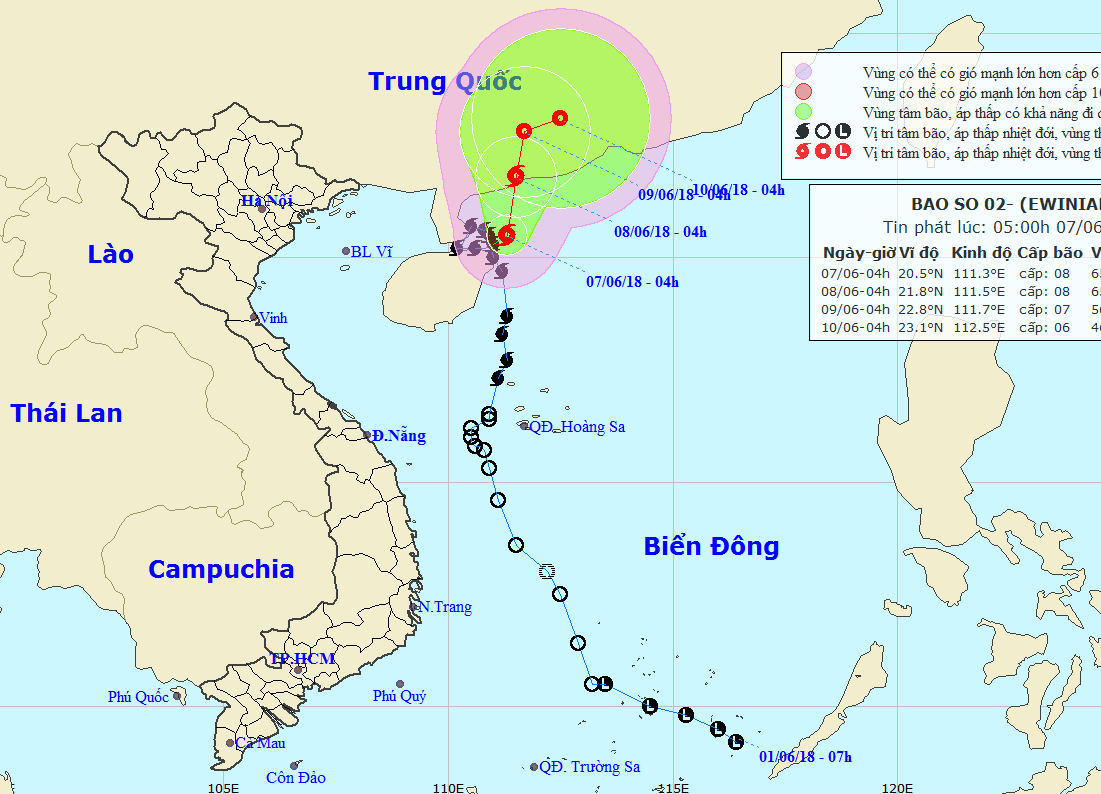 2 號颱風向東北偏北方向移動。(圖源:國家水文氣象預報中心)