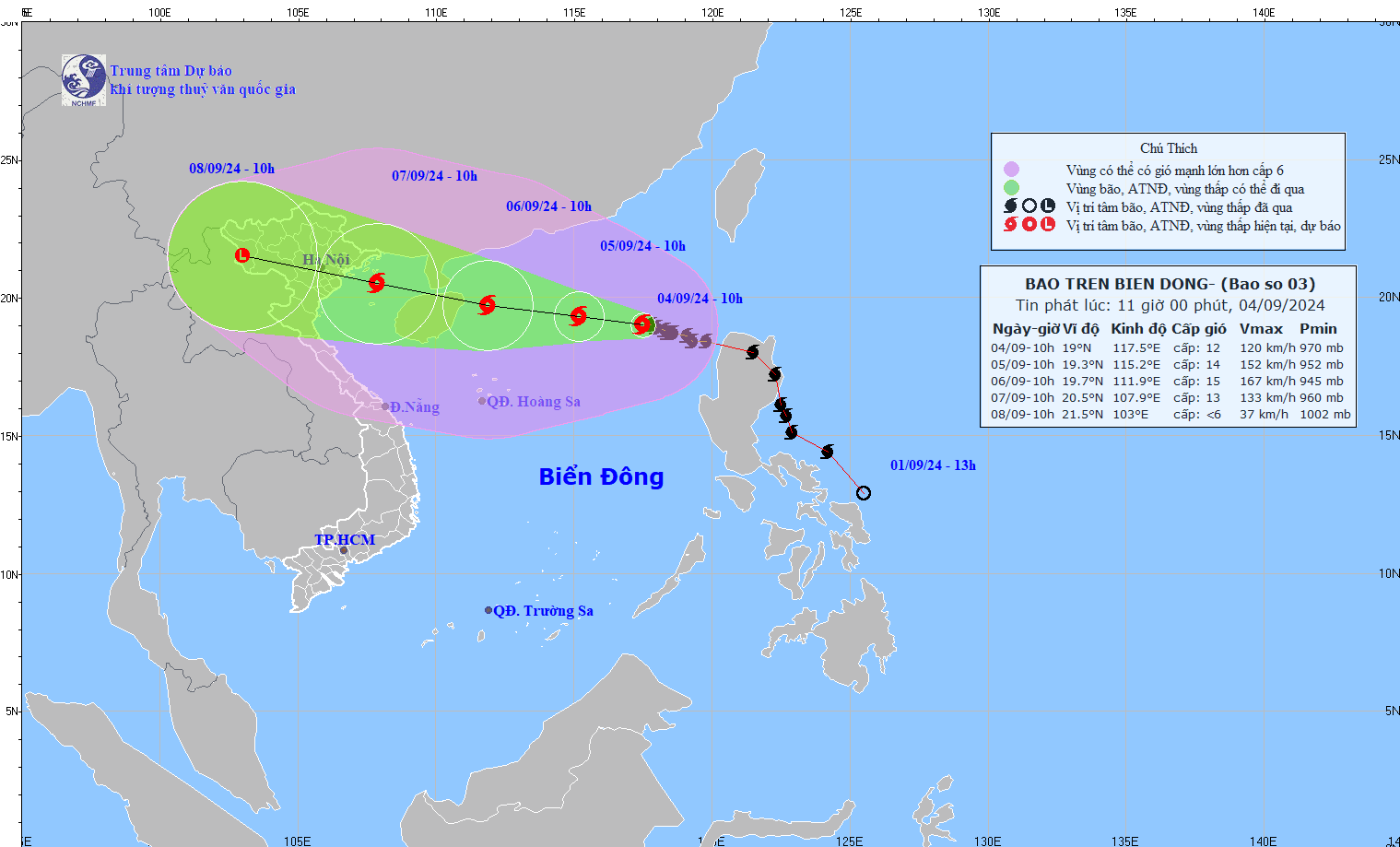 3号台风的移动方向。（图：国家水文气象预报中心）