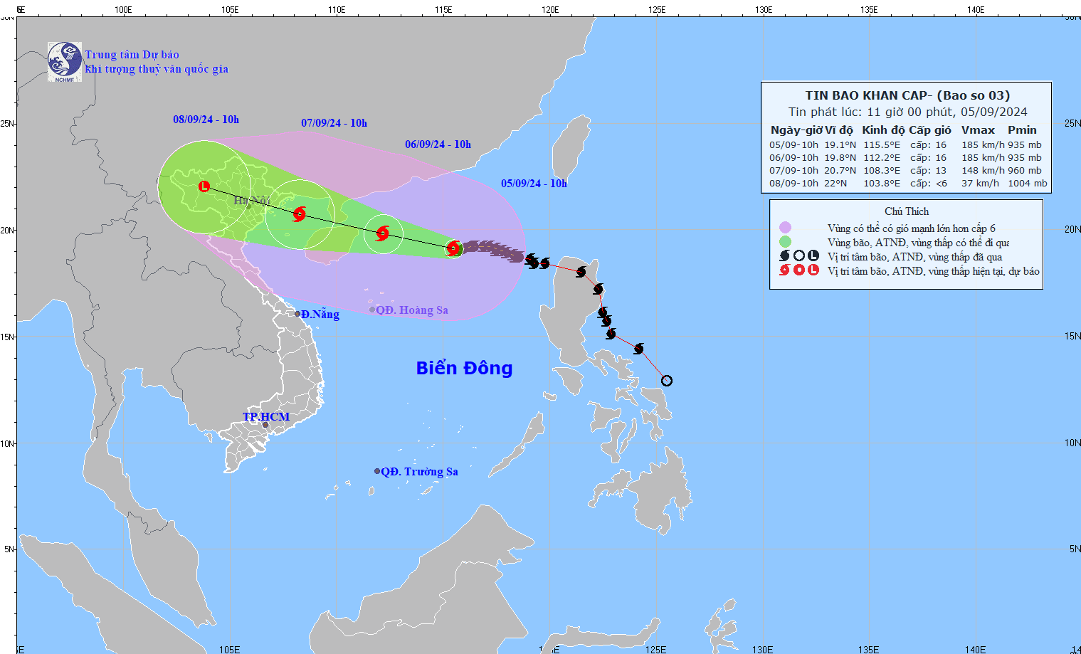 图为3号台风的移动方向。（图：国家水文气象预报中心）