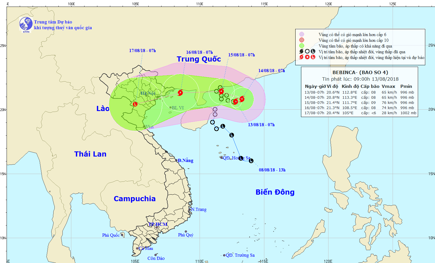 Cơn bão số 4 (Bebinca) đang lao vào vịnh Bắc bộ