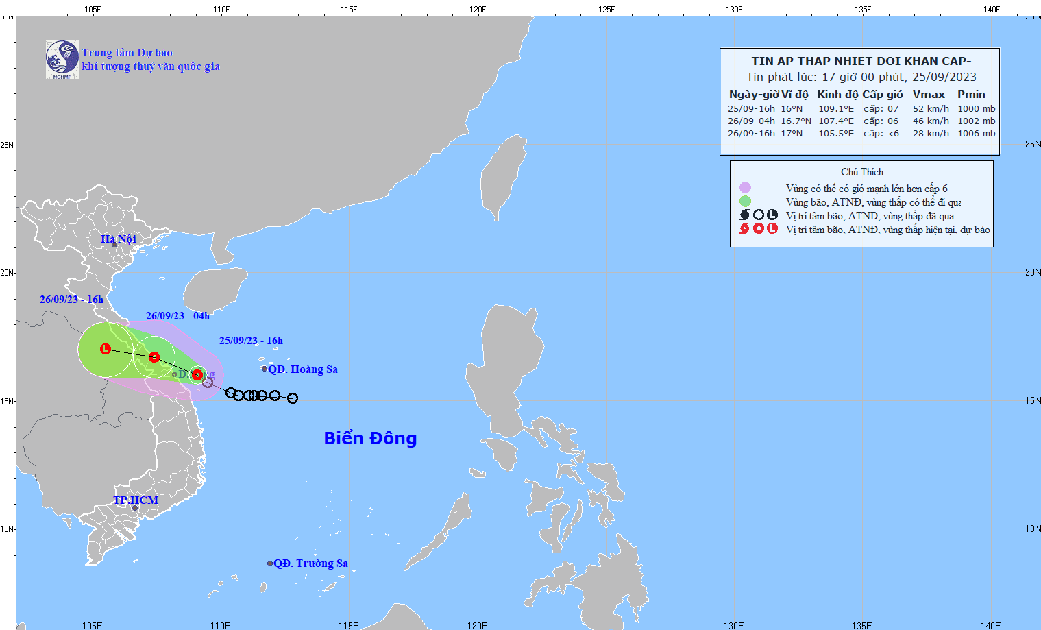 Vị trí tâm áp thấp nhiệt đới chiều 25-9 Vị trí tâm áp thấp nhiệt đới chiều 25-9