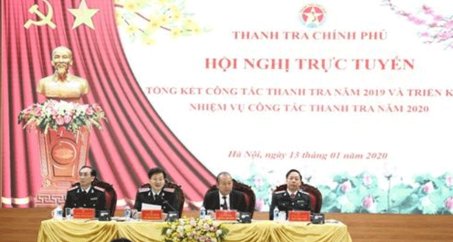 Phó Thủ tướng Thường trực Trương Hòa Bình cùng lãnh đạo Thanh tra Chính phủ chủ trì hội nghị. Ảnh: TTXVN