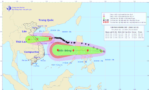 Dự báo bão số 9 là cơn bão có cường độ mạnh. Ảnh: Trung tâm Dự báo KTTV quốc gia