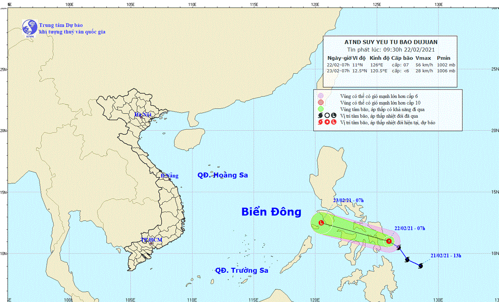 Vị trí và đường đi của bão Dujuan
