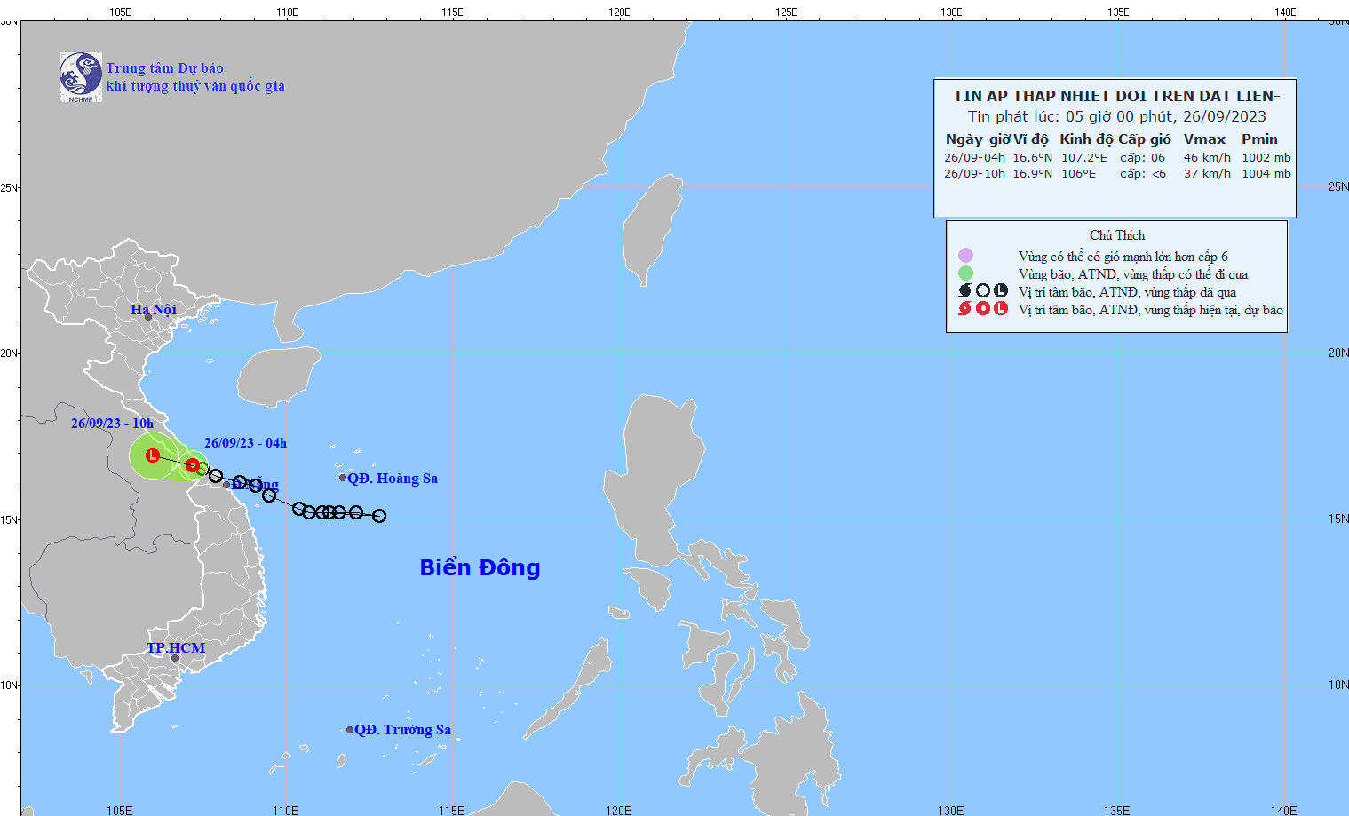 Vị trí tâm áp thấp nhiệt đới