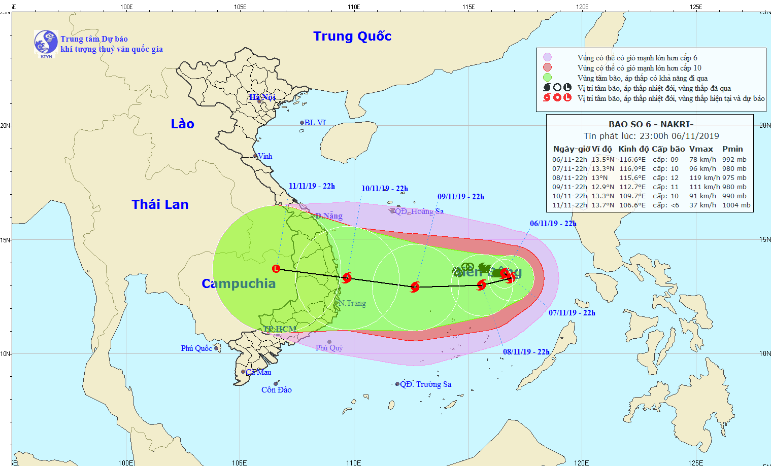 Chùm ảnh đường đi và vị trí bão số 6. Ảnh: Trung tâm Dự báo khí tượng - thủy văn quốc gia
