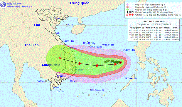 Vị trí và đường đi của cơn bão. (Nguồn: nchmf.gov.vn)