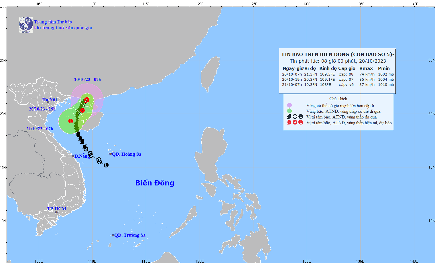 Vị trí và dự báo đường đi của bão số 5. Nguồn: Trung tâm dự báo khí tượng thủy văn quốc gia