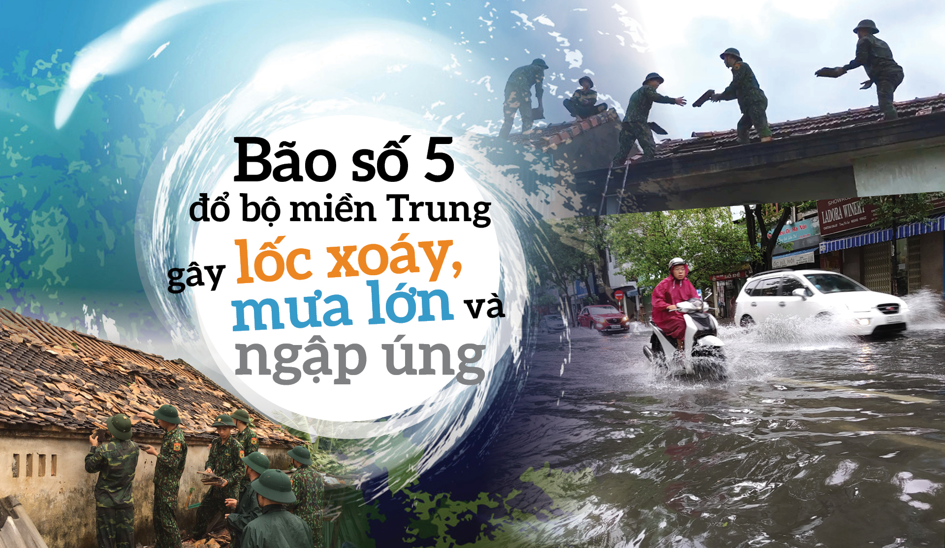 Bão số 5 đổ bộ miền Trung gây lốc xoáy, mưa lớn và ngập úng