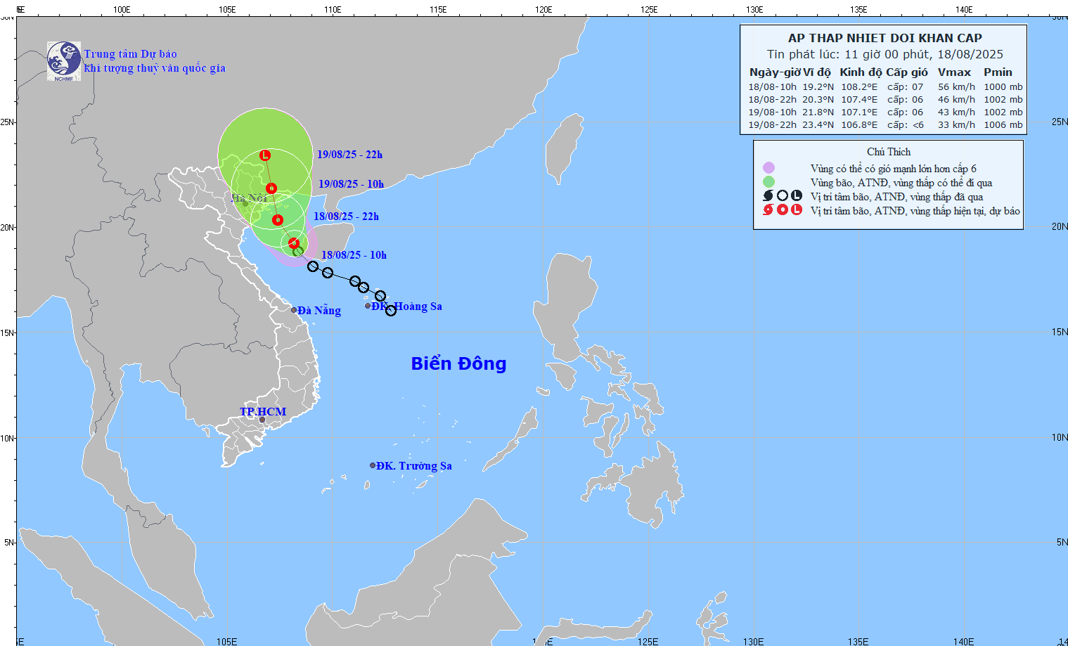 The position of the tropical depression’s center at 10 a.m. on August 18, as indicated by the National Center for Hydro-Meteorological Forecasting model img-1414-8155-9629.gif