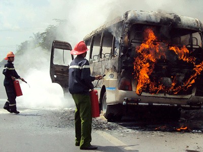 Flames engulf a van on Ho Chi Minh City-Trung Luong Highway in March, 2012 Flames engulf a van on Ho Chi Minh City-Trung Luong Highway in March, 2012