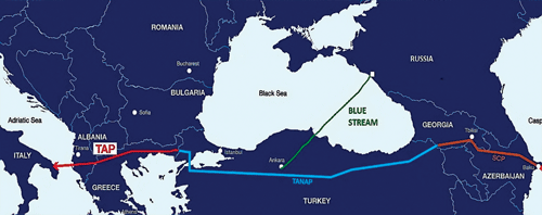 Sơ đồ các đường ống khí đốt tới Thổ Nhĩ Kỳ.