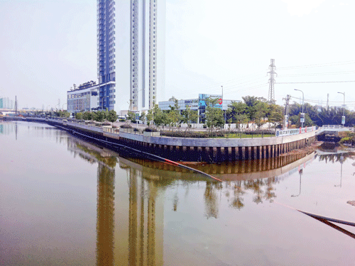 Công ty Riviera Point lấn chiếm rạch nhưng không xây hồ điều tiết trong dự án. Ảnh: M.TUẤN