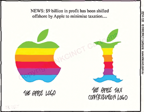 Biếm họa về việc trốn thuế của Apple.