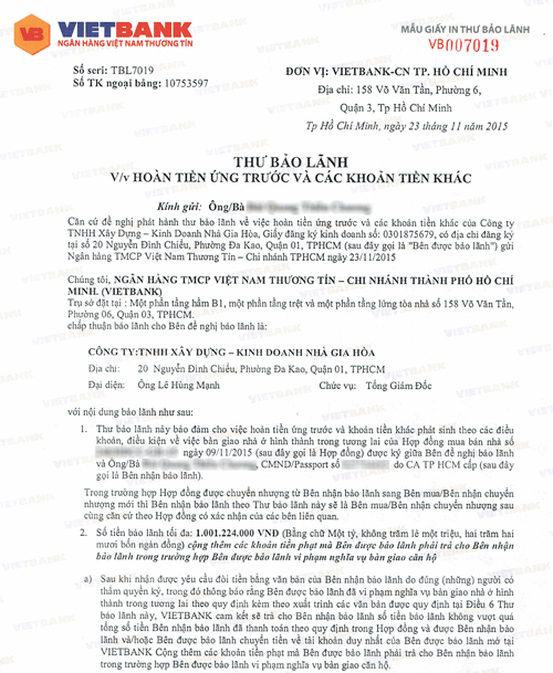 Người mua căn hộ The Art sẽ được ngân hàng phát hành chứng thư bảo lãnh sau khi ký hợp đồng mua bán 20 ngày.