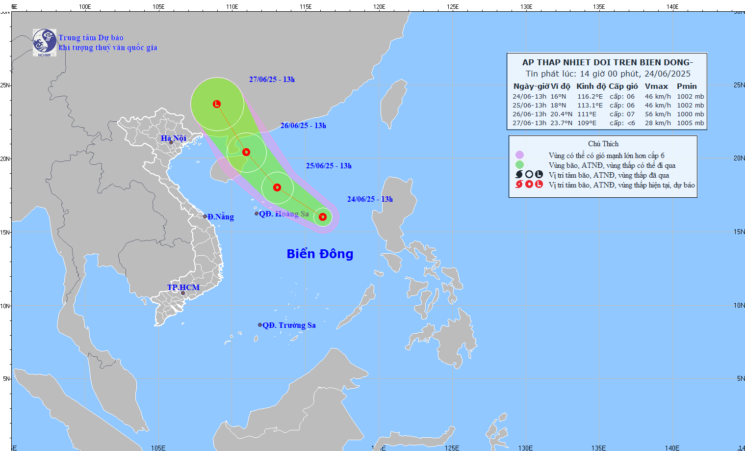 Tropical depression forms over East Sea, moving towards Paracel Archipelago