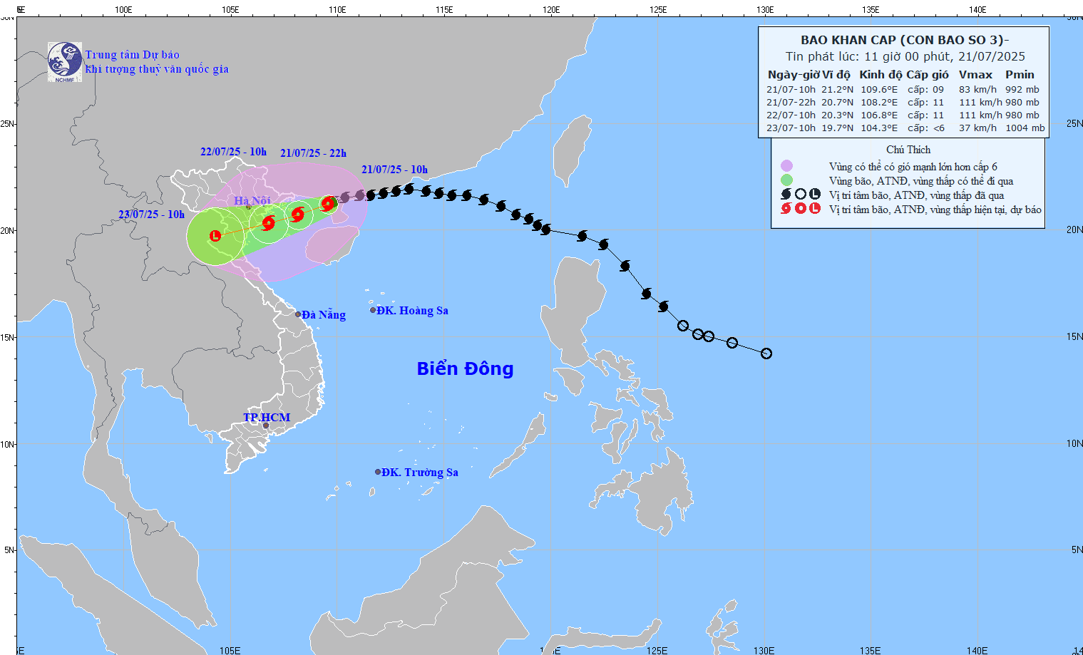 3号台风的移动方向。（图：国家气象水文预报中心）