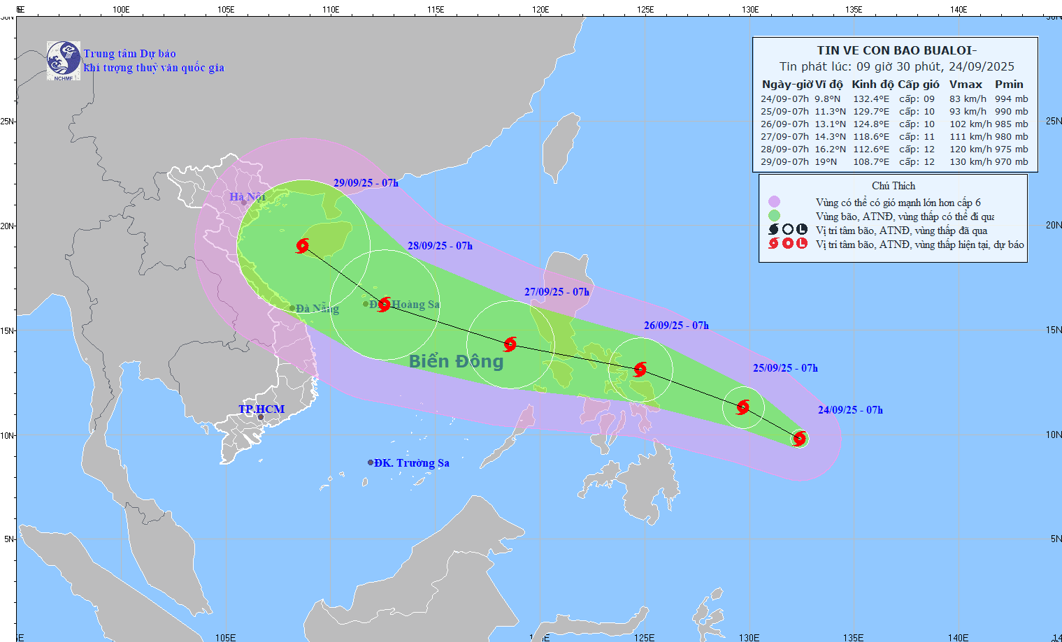 9月24日，国家气象水文预报中心对10号台风的预测路径图。